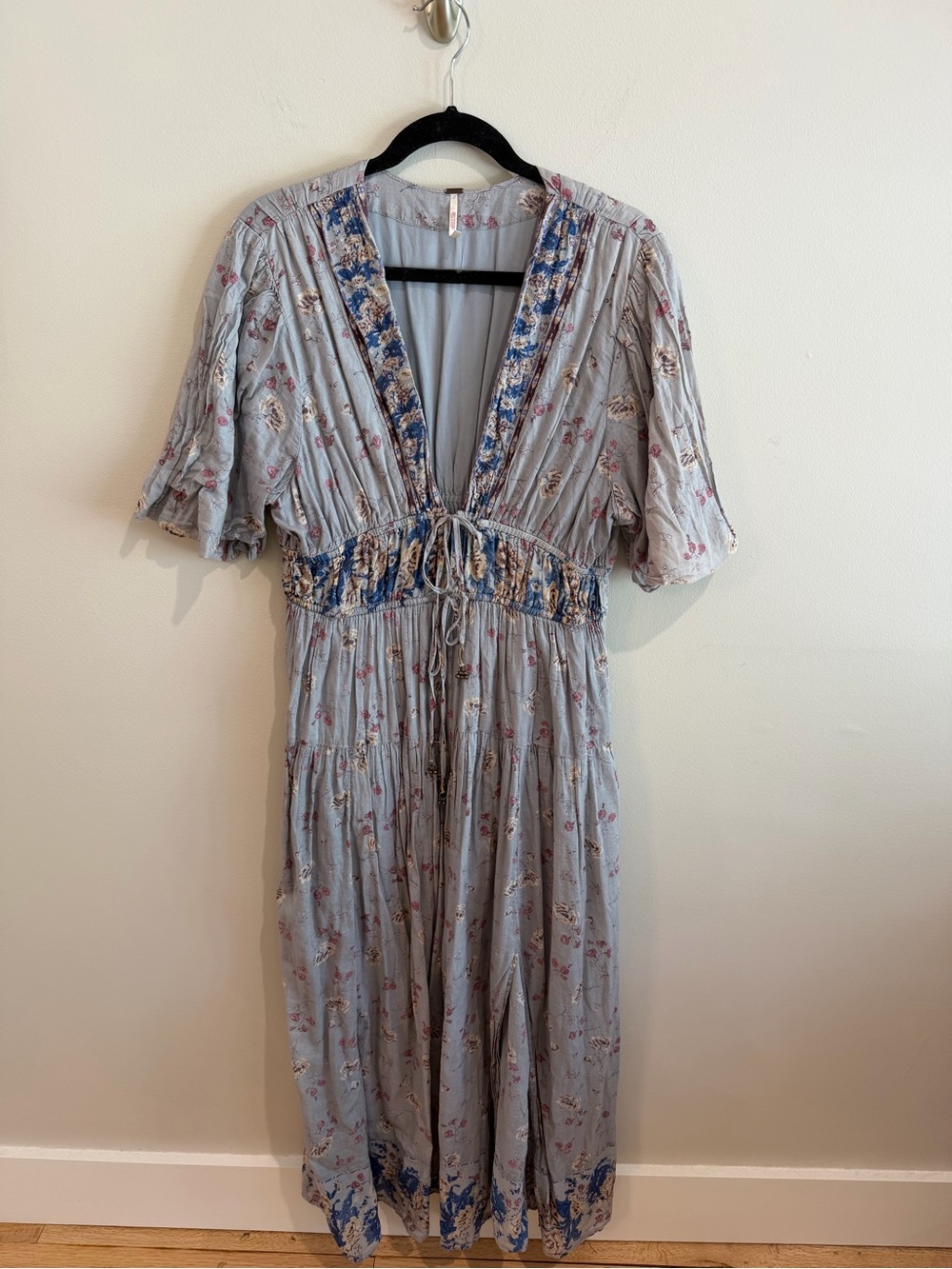 Free People Floral V-Neck Maxi Dress with Smocked Waist